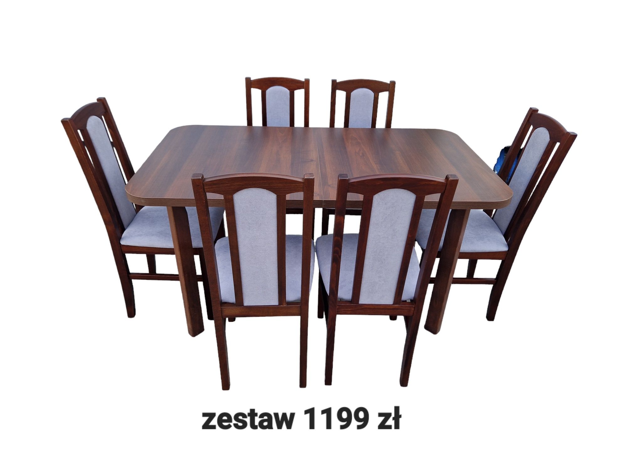 Nowe-OD RĘKI:  Stół 80x140/180 + 6 krzeseł, orzech + szary