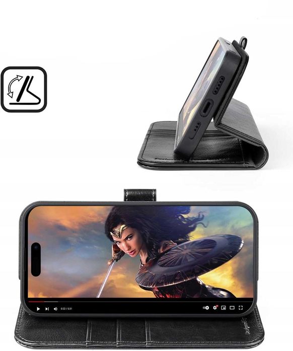 Ocase etui skórzane iPhone 15 Pro Max czarne magsafe portfel 2w1