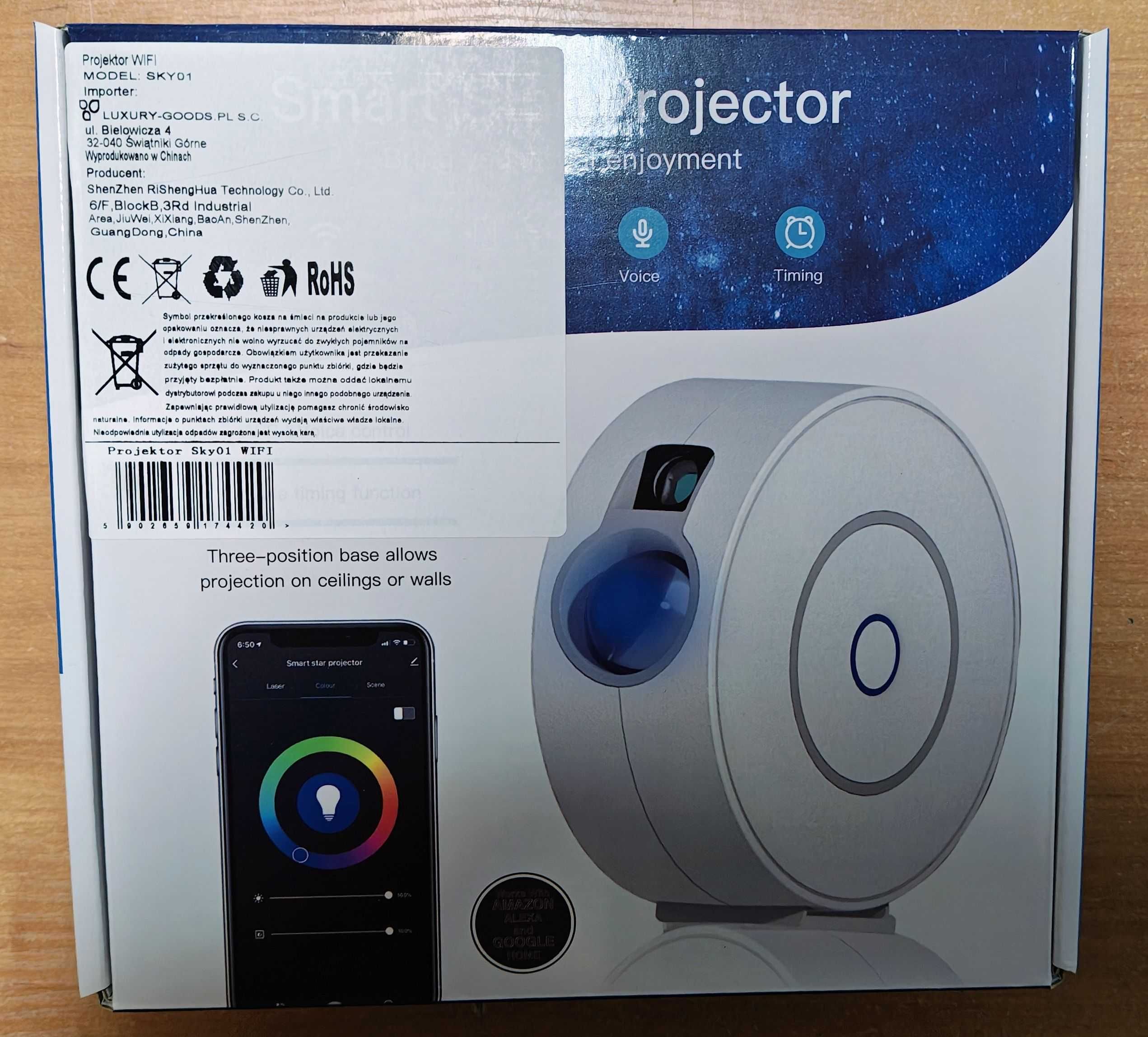 Projektor nieba kosmosu gwiazd LED Laser WIFI TUYA Biały SKY-01