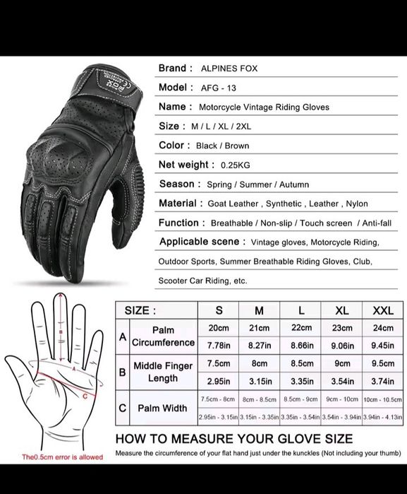 Luvas de moto couro genuino