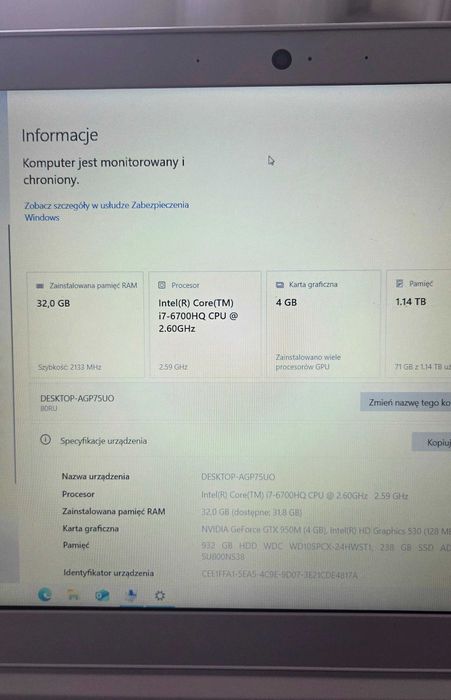 Laptop LENOVO 700-15ISK I7-6700HQ 32GB 2XSSD GTX950M WIN10