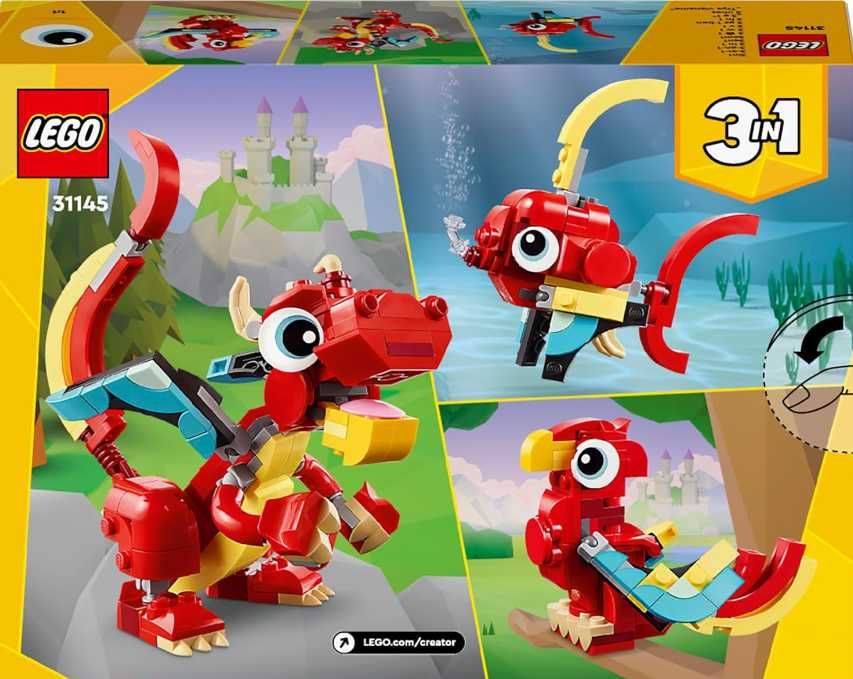 LEGO Creator 31145 3w1 Czerwony smok, rybka, feniks.