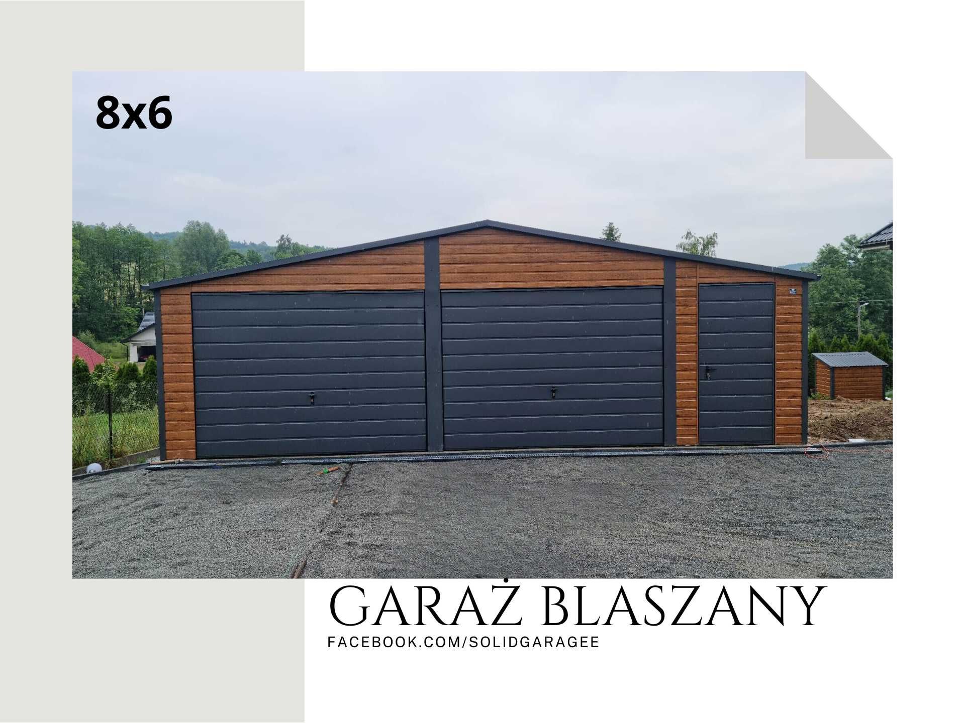 Garaż blaszany drewnopodobny na budowe 8x6m (dostawa i montaż)