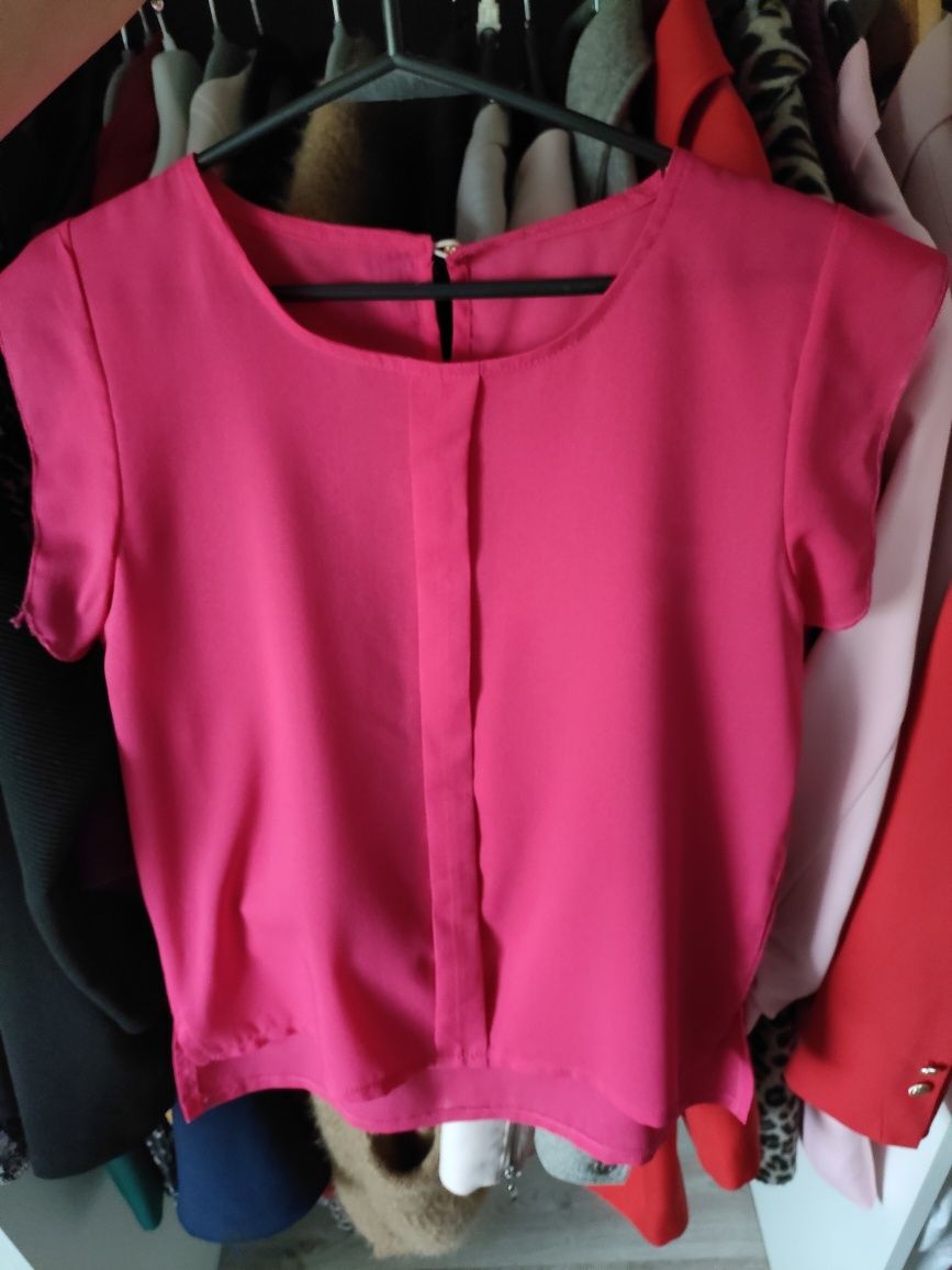 Elegancka bluzka różowa S M falbanki
