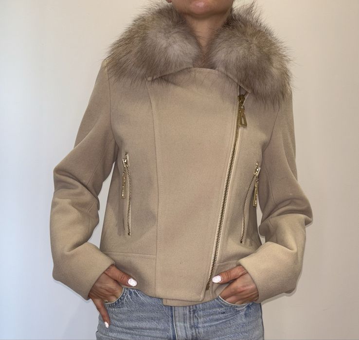 Welniana kurtka z naturalnym futerkiem z lisa (jak sobol) roz.S