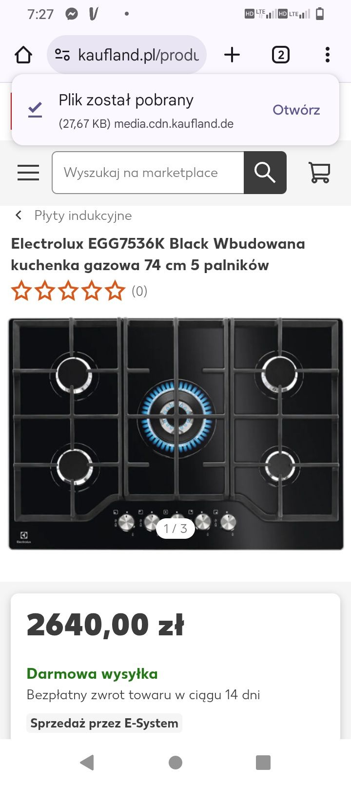 Electrolux EGG7536K Kuchenka wolnostojąca Gaz płyta gazowa