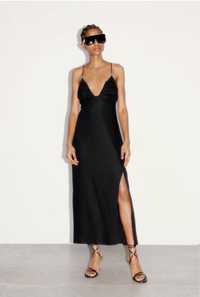 Чорна міді сукня з розрізом 50% льон від Zara