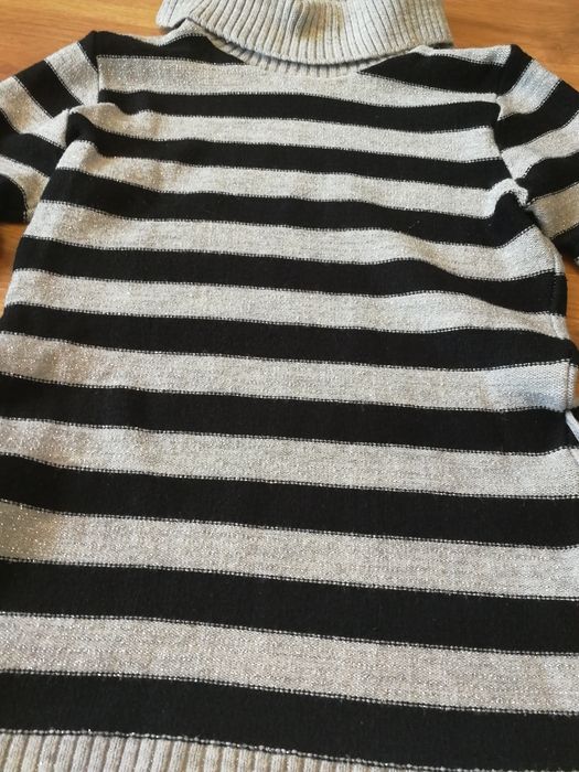 Tunika, golf, sweter w paski z błyszczącą srebrną nitką