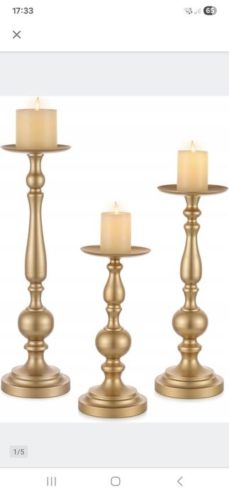 Metalowy Świecznik na  Świece  3 SZT Złoty ZESTAW DEKORACJA PRZYJĘCIE