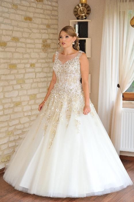 Luksusowa suknia ślubna Agora 16-08 roz. 40 ecru ivory gold