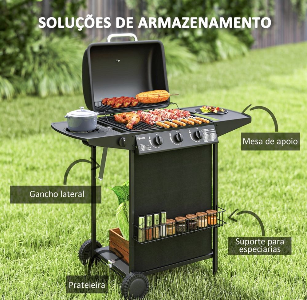 Grelhador a gás - 3+1 Queimadores