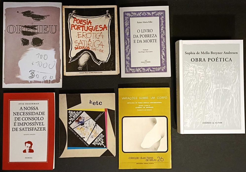 19 livros, principalmente poesia portuguesa. Edições raras. Lote 230€.