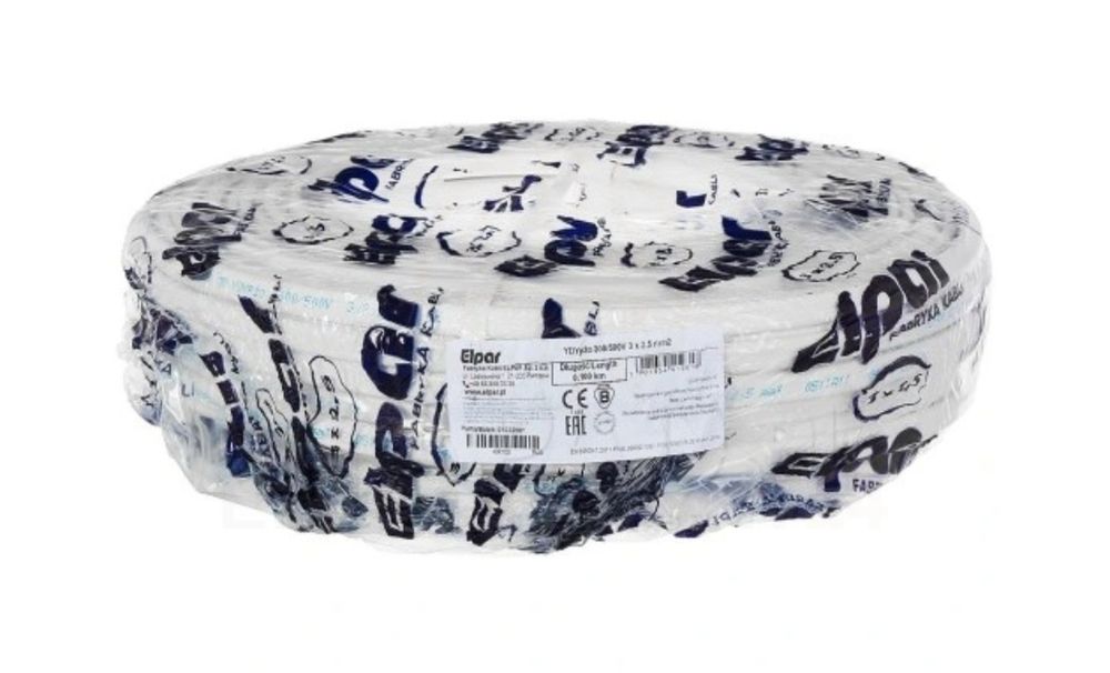 Przewód płaski o jednodrutowych żyłach miedzianych YDYp 3x2,5 450/750V