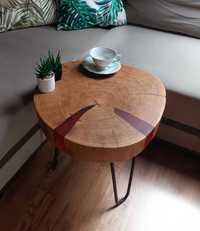 Piękny stolik kawowy Dębowy Plaster dębu Bursztynowa Żywica Handmade