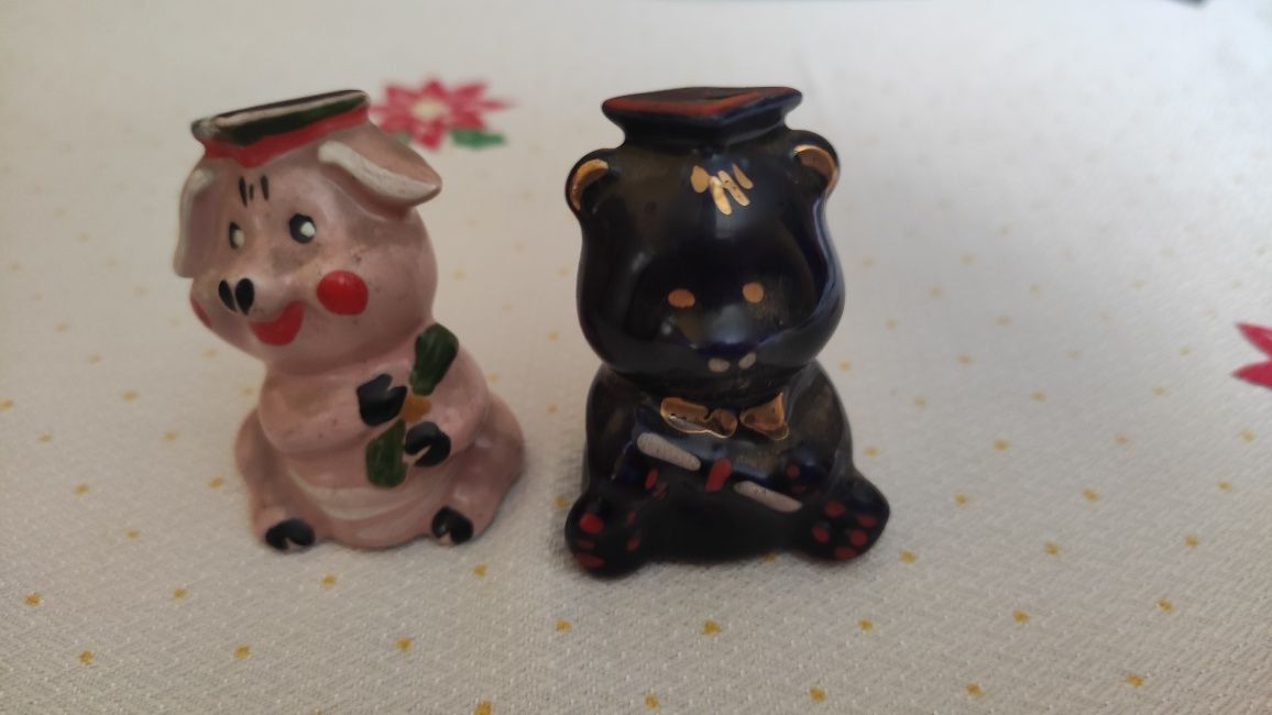 PRL figurki z porcelitu. Miś i świnka. Plus gratis.