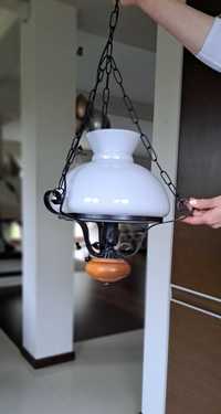 Żyrandol lampa stal ze szklanym abażurem