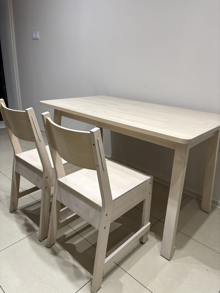 Stół Ikea Norraker oraz 2 krzesła - biala brzoza