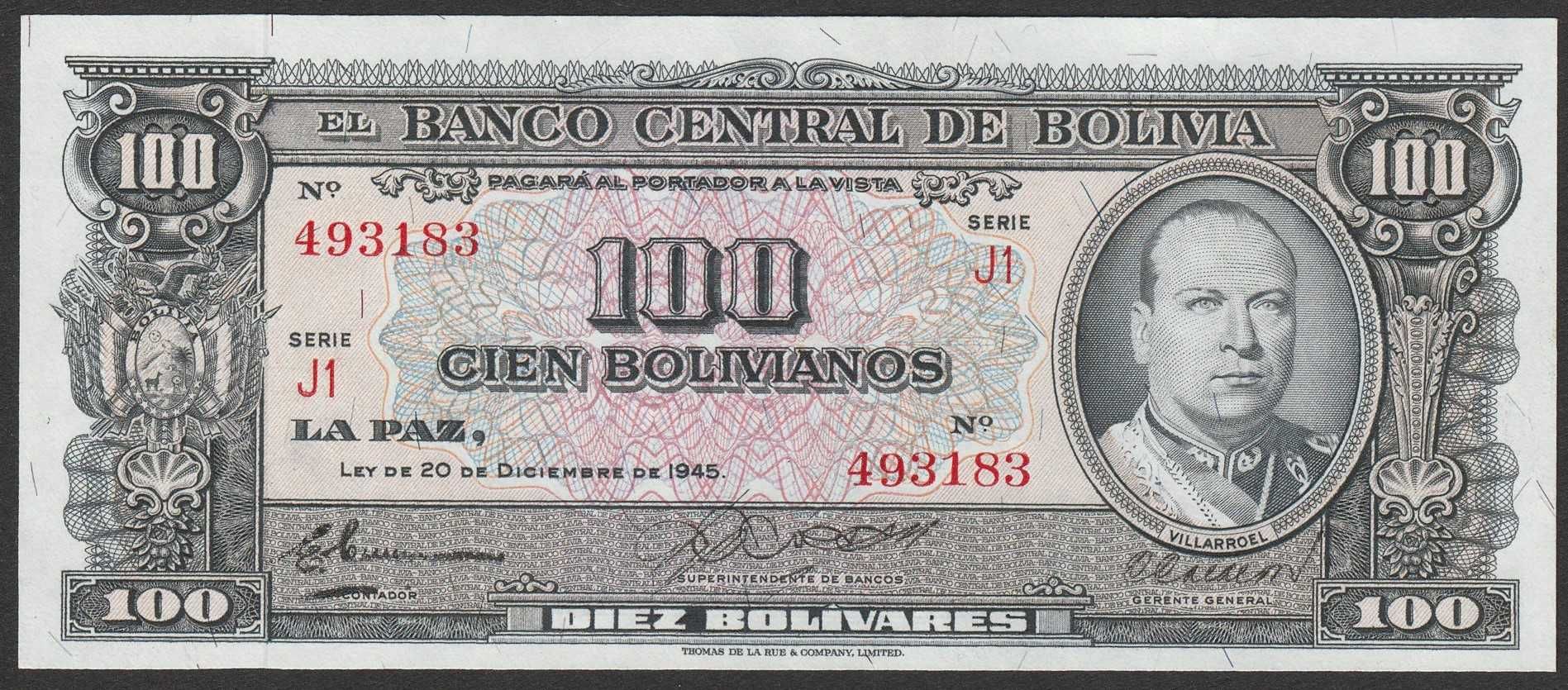 Boliwia 100 bolivianos 1945 - Villaroel  - stan 2