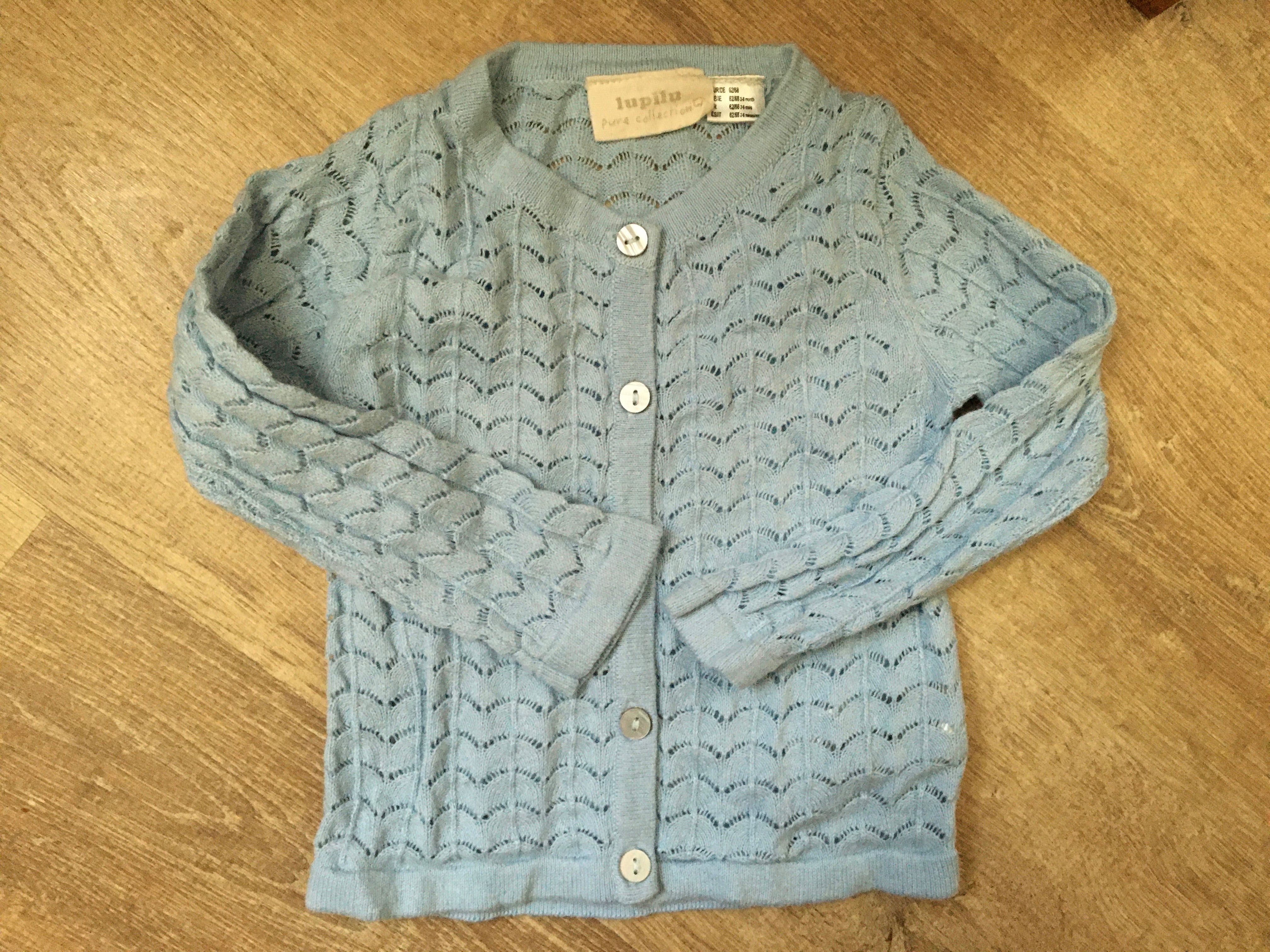 Piękny ażurowy błękitny sweterek Lupilu pure Collection 62 68