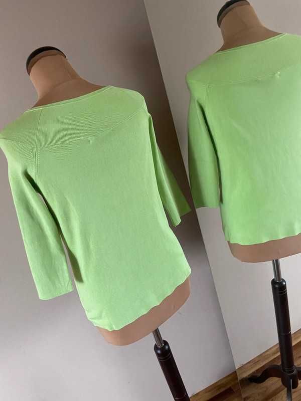 M l jedwab silk sweter bluzka sweater works prazkowany neon limonka