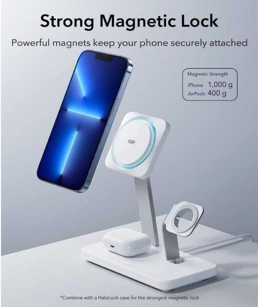 Ładowarka indukcyjna ESR HaloLock 3w1 CryoBoost Magnetic MagSafe Apple