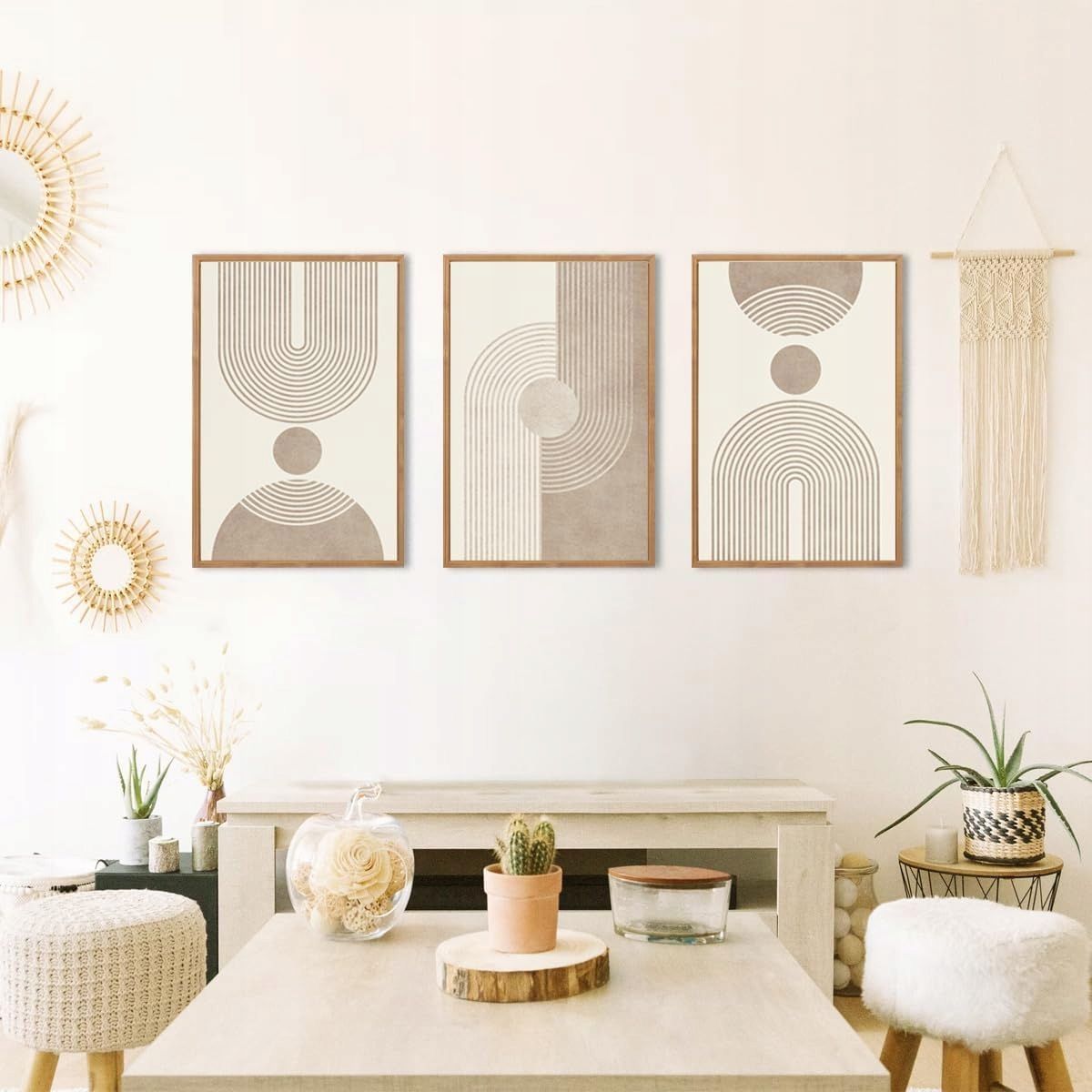 Obraz Ścienny BOHO 3szt Beżowe Brązowe Geometryczne 40x30cm Płótno