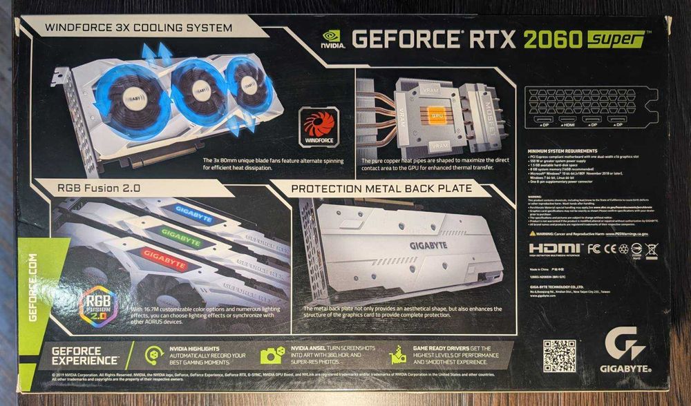 Видеокарта GIGABYTE GeForce RTX 2060 SUPER gaming OC 3X WHITE 8G