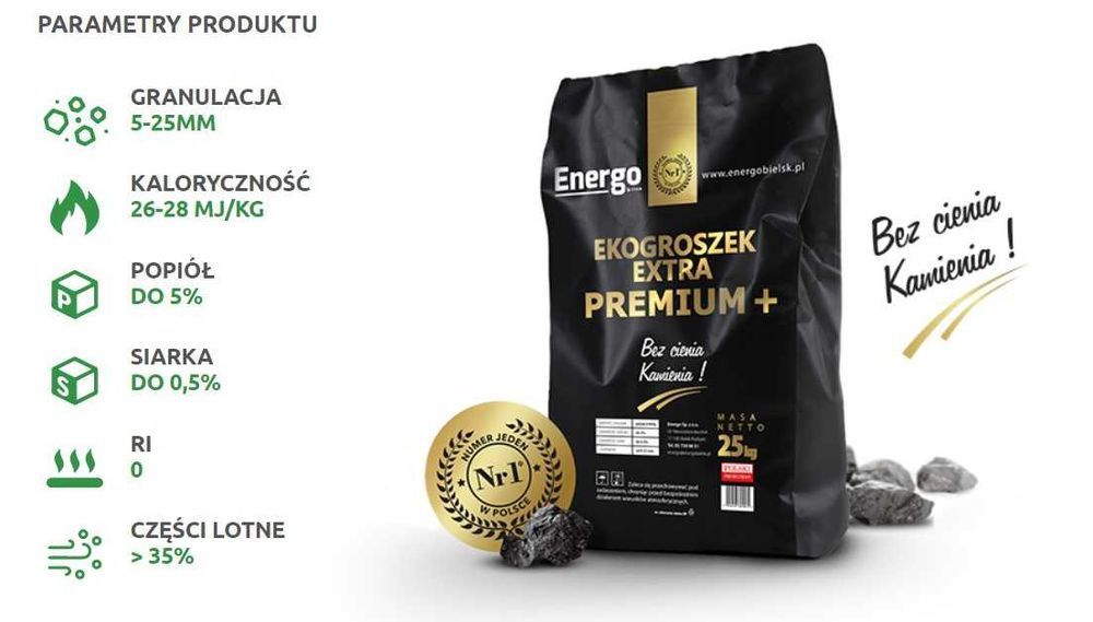 Ekogroszek EXTRA Premium +, Węgiel Orzech , Brykiet, Pellet, Drewno