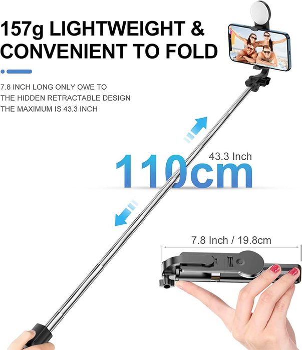 GRIFEMA GB1003-1 Selfie Stick Bluetooth Statyw lampa LED 110cm 4w1