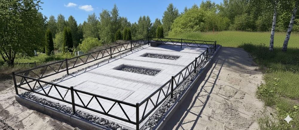 Памятник, оградка, плита, столб,забор.