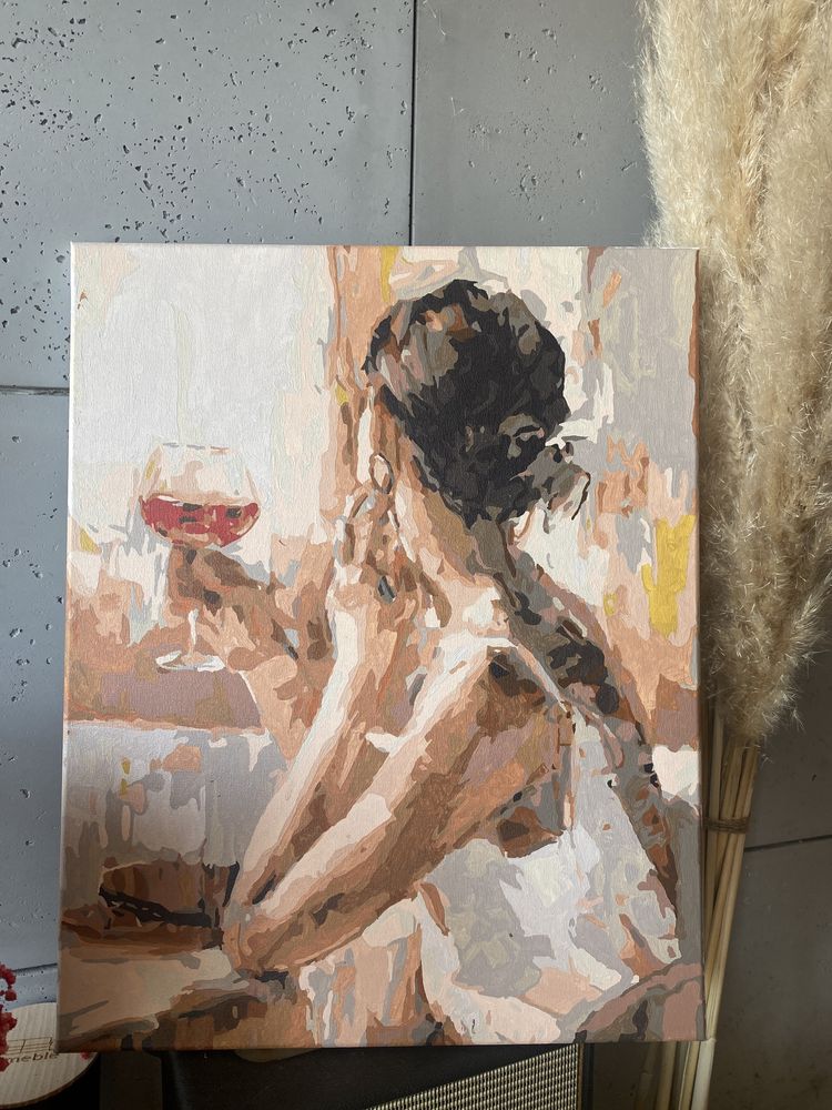 Obraz ręcznie malowany na płótnie 40x50 Boho Kobieta Z winem