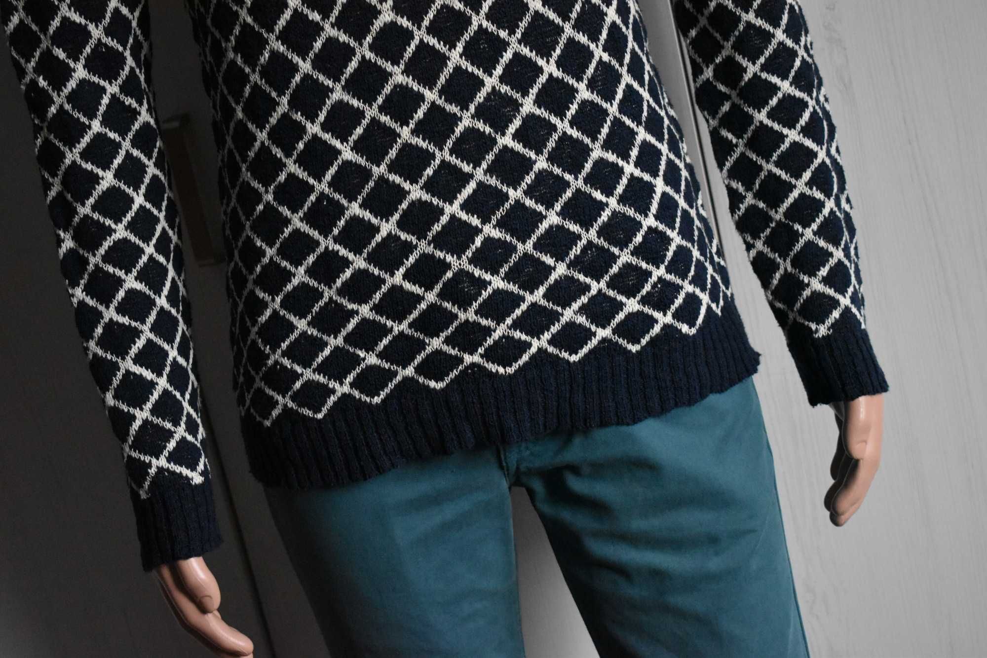 Sweter M Gant wzory cienki sweterek męski slim granatowy
