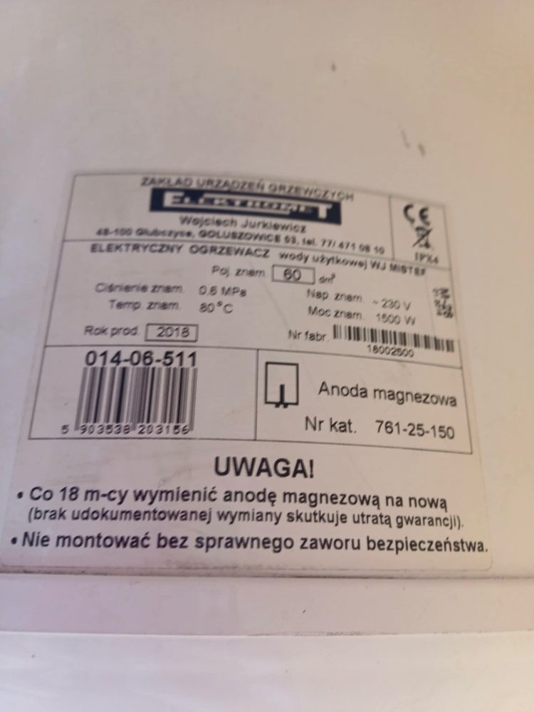 Ogrzewacz elektryczny wody Elektromet Mister Wj 120 l