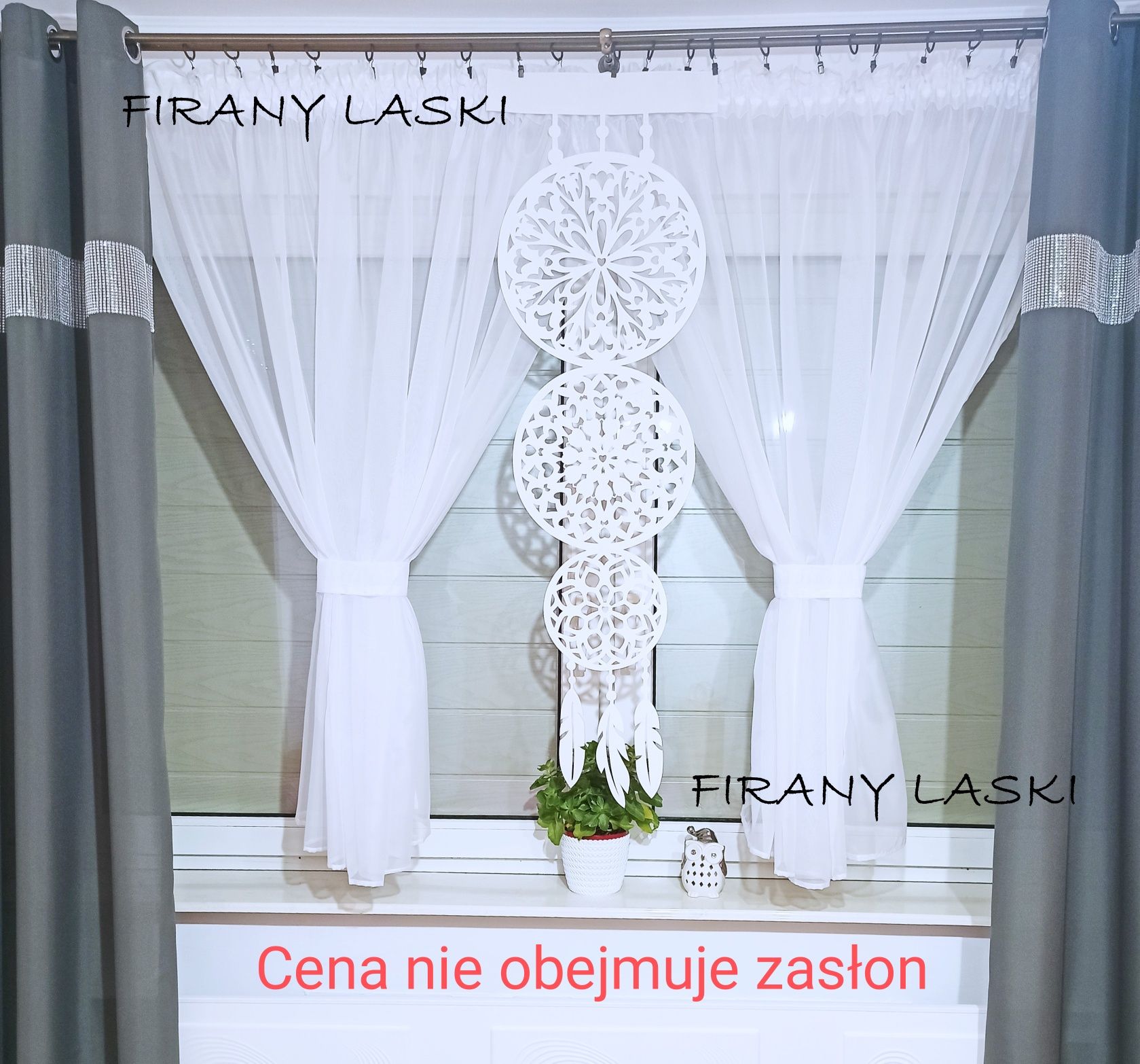 Zestaw komplet firanka 400/150 Woal Panel ażurowy Łapacz snów