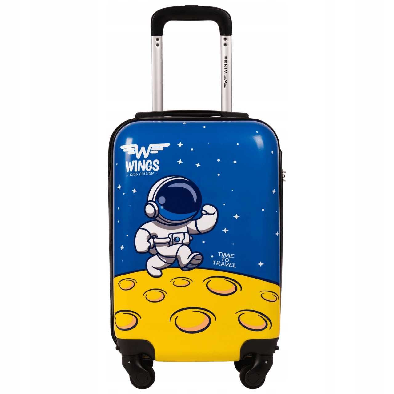 WINGS Walizka Dziecięca 28L Kabinowa Twarda Niebieski Astronauta Kółka