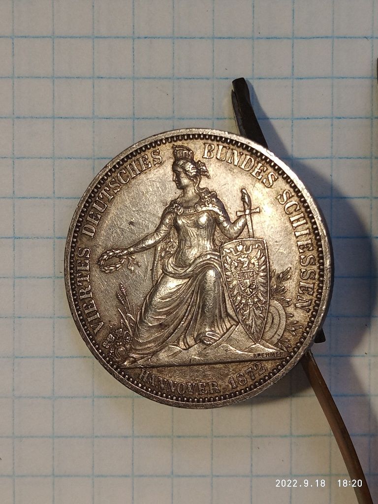 Германия Ганновер 1 стрелковый талер 1872 серебро оригинал