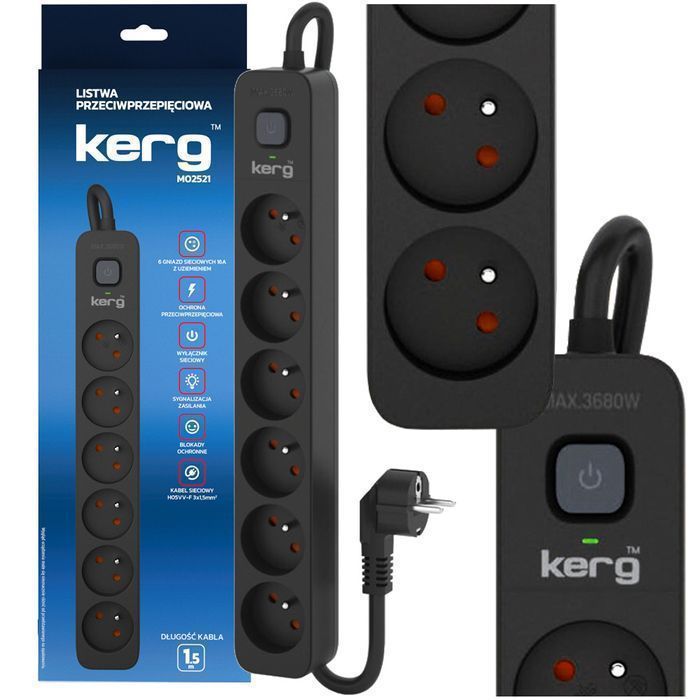 Listwa zasilająca przeciwprzepięciowa wyłącznik 6 gnia 1,5m 16A M02519