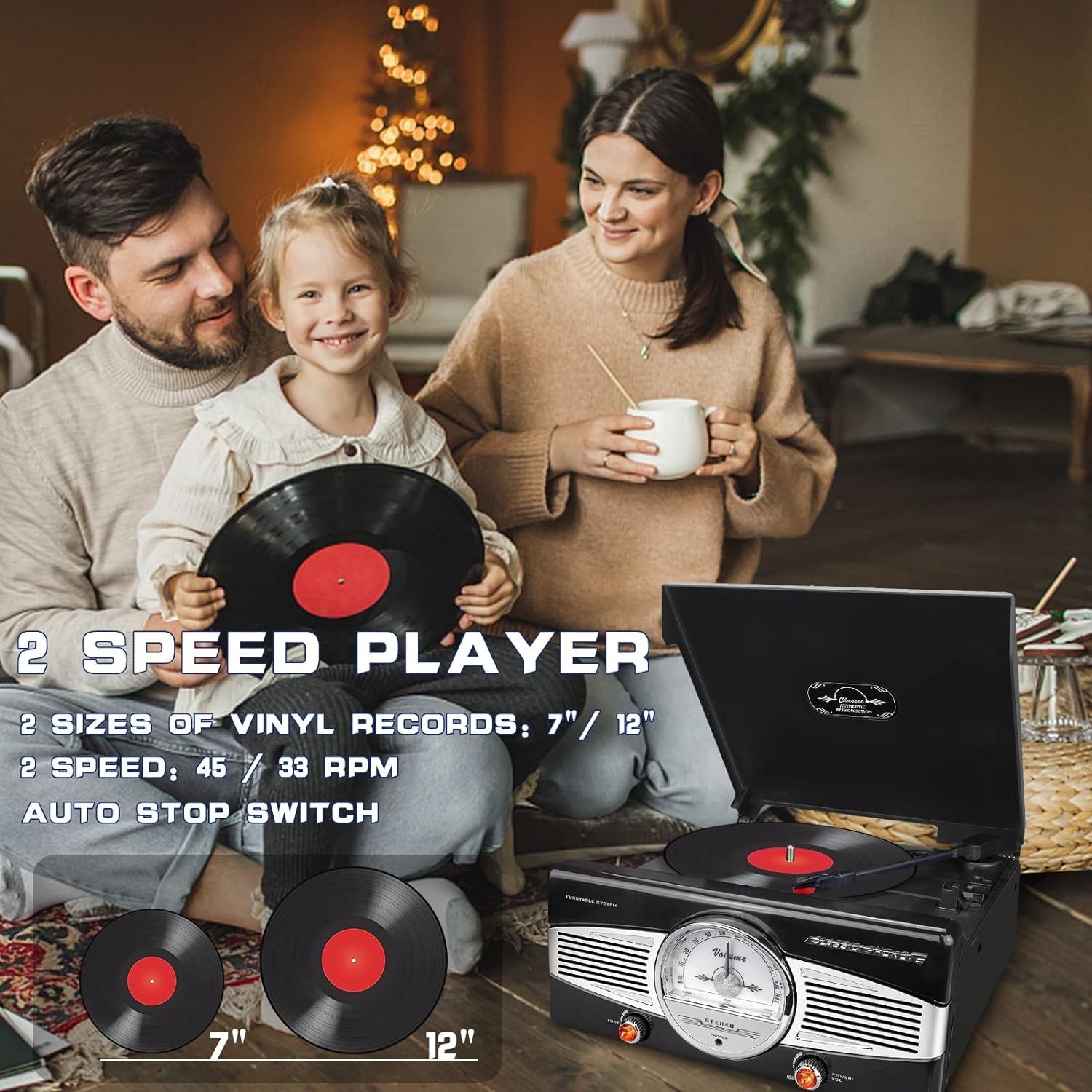 Gramofon RETRO Auna MG-TT-82B Powrót do LAT 50-tych ! RADIO -Czarny