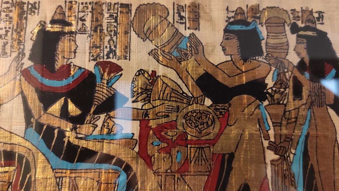 Papirus z Egiptu pięknie oprawiony w ramy ze szkłem  Wym. 33cm x47cm