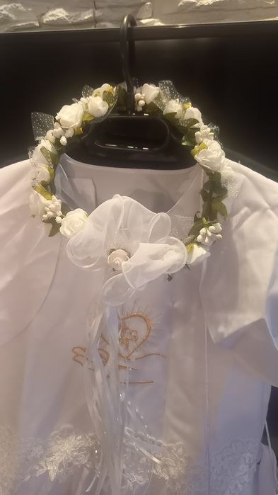 Sukienka komunijna, bolerko, torebka, wianek