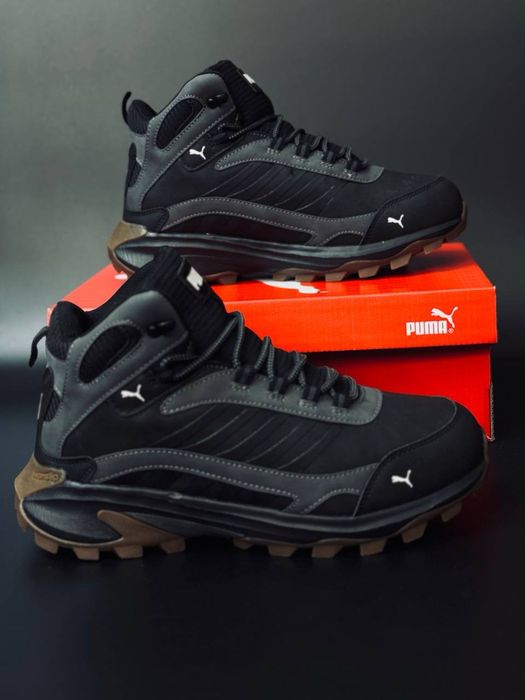 Кожаные зимние ботинки Puma серые / ботинки гор-текс ватерпруф до -31°