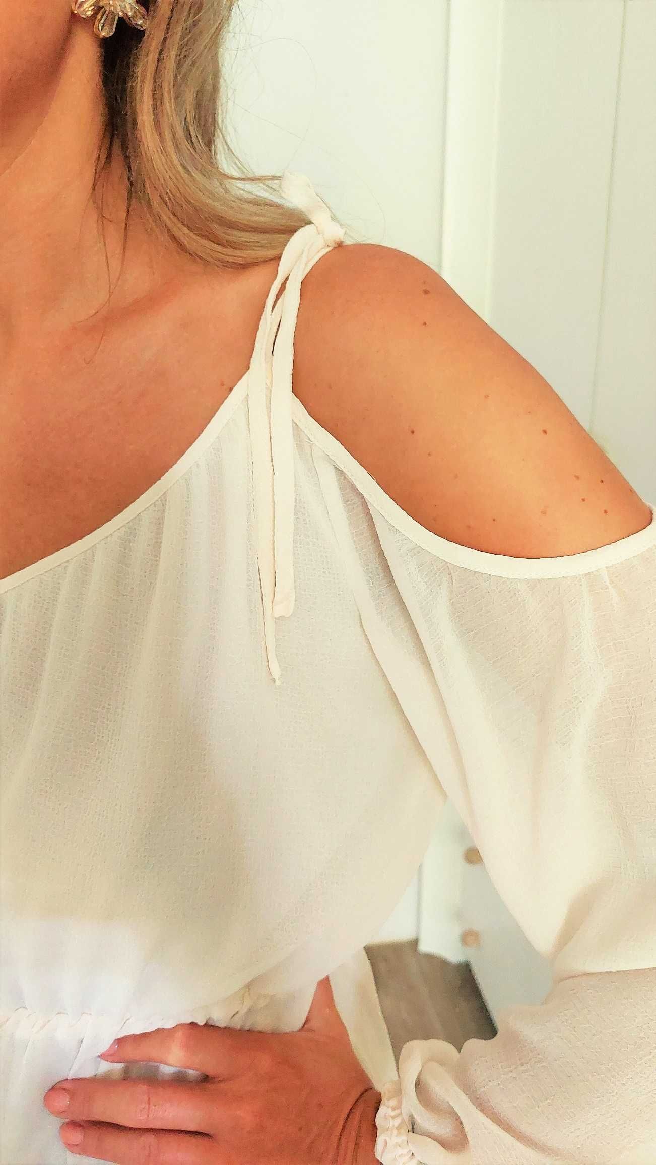 Sukienka mini boho kremowa beżowa H&M r.S 36