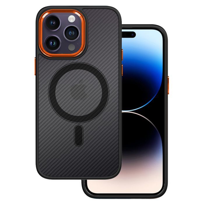Tel Protect Magnetic Carbon Case Do Iphone 15 Pro Czarno-Pomarańczowy