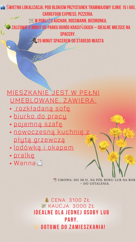 ‼️mieszkanie do pilnego wynajęcia(od 1 sierpnia)