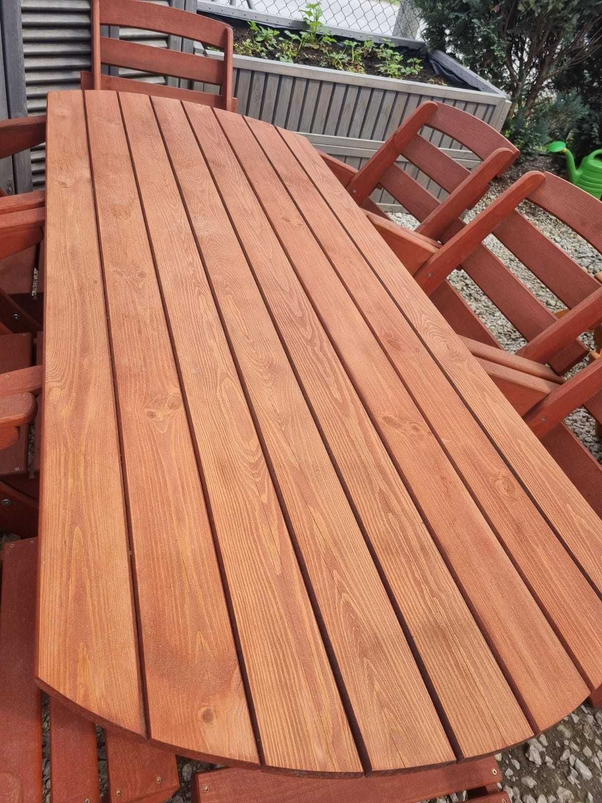 Meble ogrodowe drewniane składane POWYSTAWOWE 8 krzeseł + stół 2m