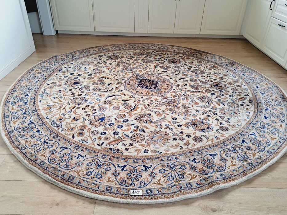 Przepiękny okrągły Keshan. Ręcznie tkany wełniany dywan Średnica 252cm