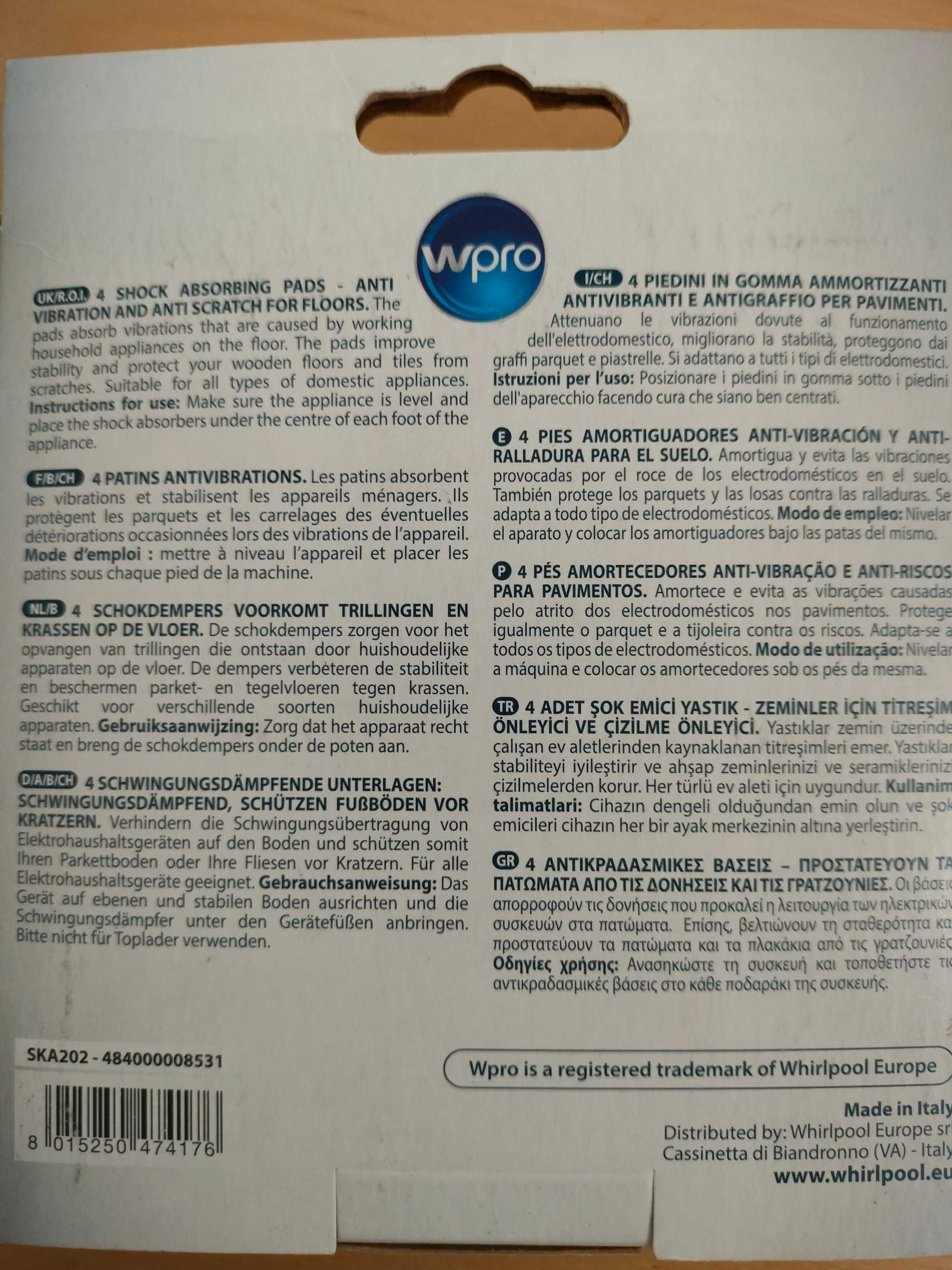 Pés Amortecedores e Antiderrapantes para máquina de lavar WPRO