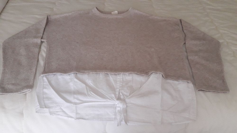 Camisola e camisa (2 em 1), beige e branco - 13/14 anos