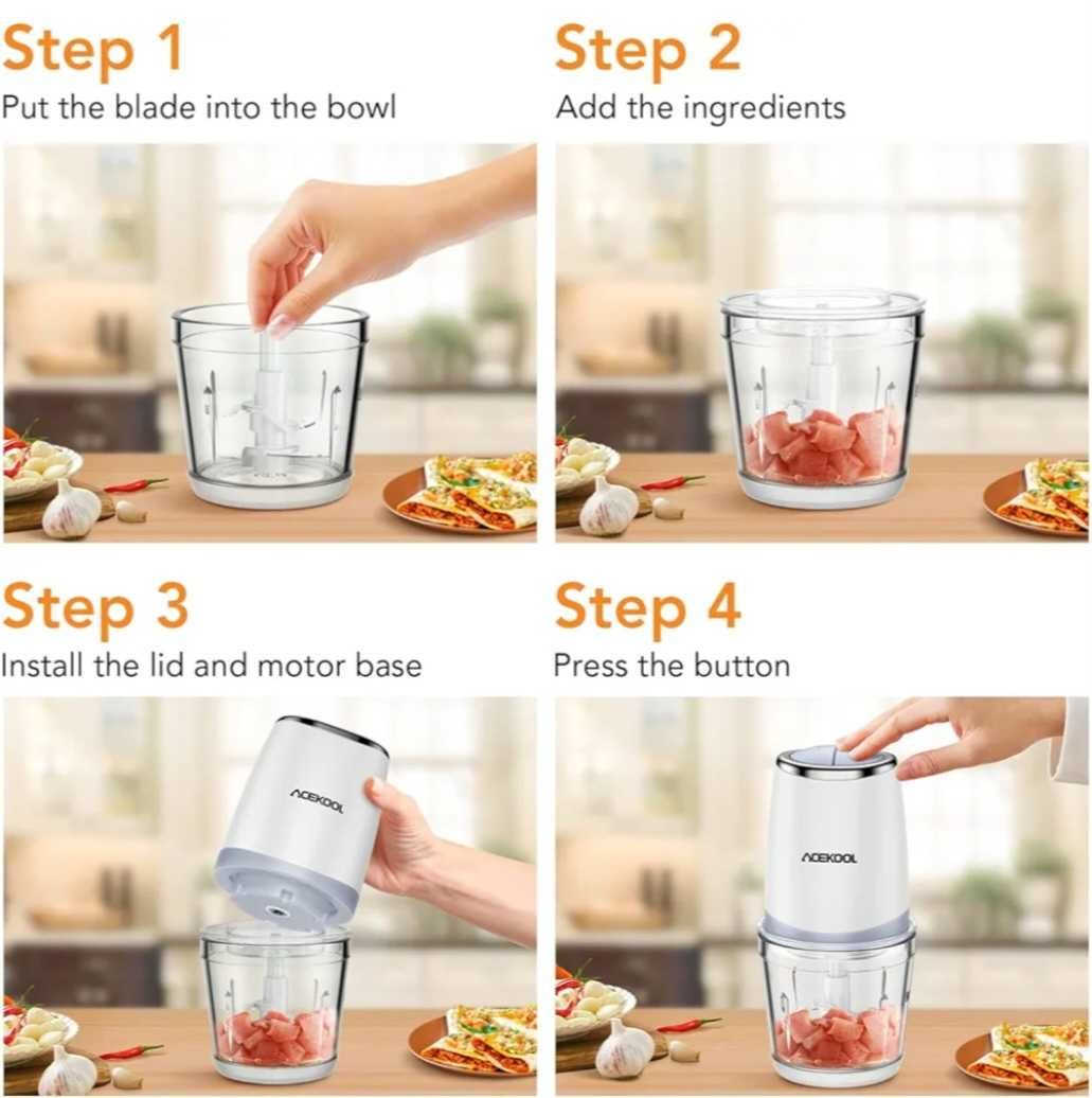 Blender rozdrabniacz elektryczny 300W szklany pojemnik 600ml Acekool