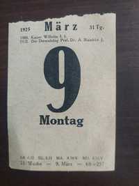 Kartka z kalendarza 1925 r 9 marzec, poniedziałek.